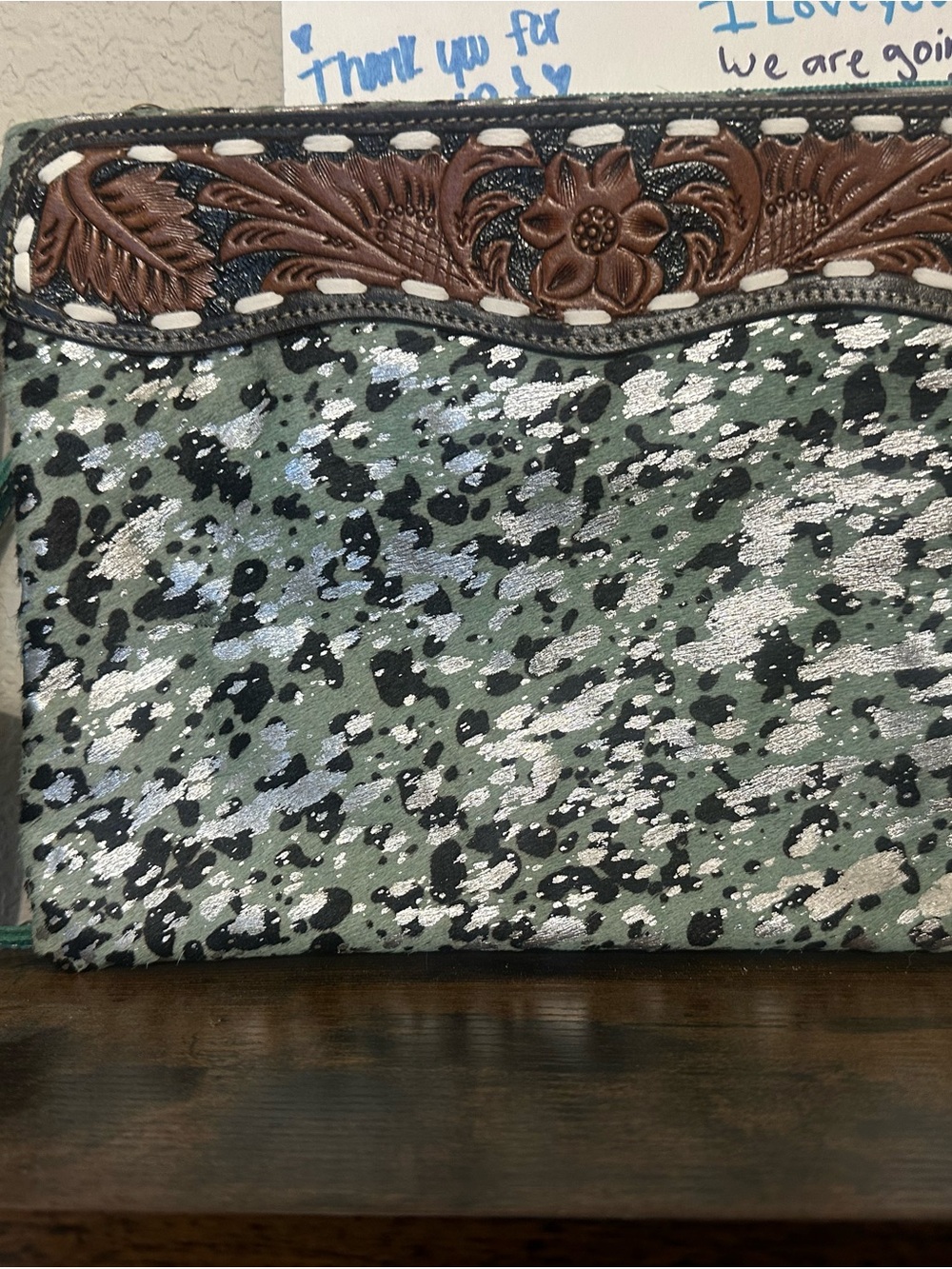Myra Bag Green, Silver & Black Crossbody with Tooled Leather Trim